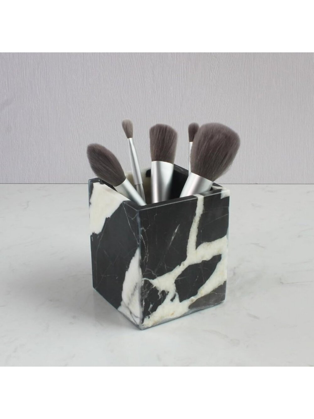 Elegant Calacatta Viola Black Marble Square Storage Container - Makeup Brush